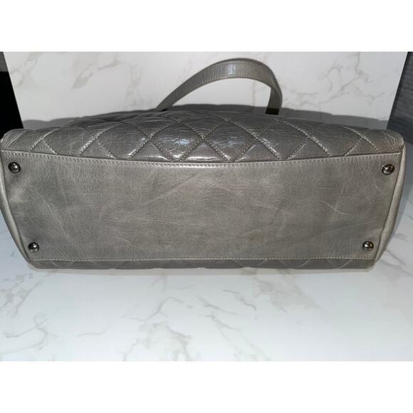 Chanel Grey Quilted Glazed Calfskin Leather Chain Tote Bag - Picture 10 of 12